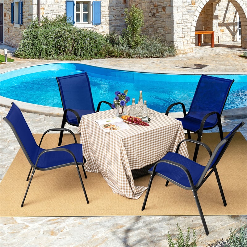 4-Pack Stackable Patio Dining Chairs All Weather Heavy Duty Outdoor Chairs with Armrests for Poolside Deck Backyard