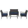 4 Piece Patio Rattan Furniture Set PE Wicker Loveseat Chairs with Seat Cushions, Tempered Glass Coffee Table, Outdoor Conversation Set