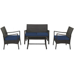 4 Piece Patio Rattan Furniture Set PE Wicker Loveseat Chairs with Seat Cushions, Tempered Glass Coffee Table, Outdoor Conversation Set