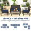 4 Piece Patio Rattan Furniture Set PE Wicker Loveseat Chairs with Seat Cushions, Tempered Glass Coffee Table, Outdoor Conversation Set