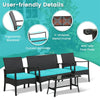 4 Piece Patio Rattan Furniture Set PE Wicker Loveseat Chairs with Seat Cushions, Tempered Glass Coffee Table, Outdoor Conversation Set