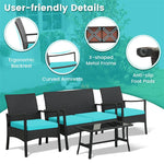 4 Piece Patio Rattan Furniture Set PE Wicker Loveseat Chairs with Seat Cushions, Tempered Glass Coffee Table, Outdoor Conversation Set