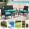 4 Piece Patio Rattan Furniture Set PE Wicker Loveseat Chairs with Seat Cushions, Tempered Glass Coffee Table, Outdoor Conversation Set