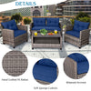 4 Piece Patio Wicker Conversation Furniture Set Outdoor Rattan Sofa Seating Group with Padded Cushions & Tempered Glass Coffee Table