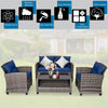 4 Piece Patio Wicker Conversation Furniture Set Outdoor Rattan Sofa Seating Group with Padded Cushions & Tempered Glass Coffee Table