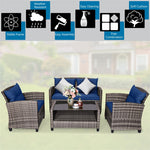 4 Piece Patio Wicker Conversation Furniture Set Outdoor Rattan Sofa Seating Group with Padded Cushions & Tempered Glass Coffee Table