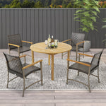 4 Pack PE Wicker Patio Dining Chairs Heavy-Duty Metal Frame Outdoor Dining Chairs with Acacia Wood Armrests