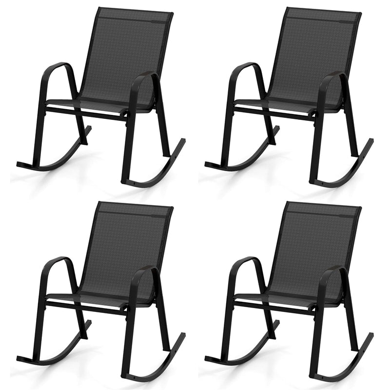 4 Pack Patio Rocking Chair Ergonomic Outdoor Rocker with Breathable Fabric Seat, Heavy-Duty Metal Frame for Front Porch Backyard Garden