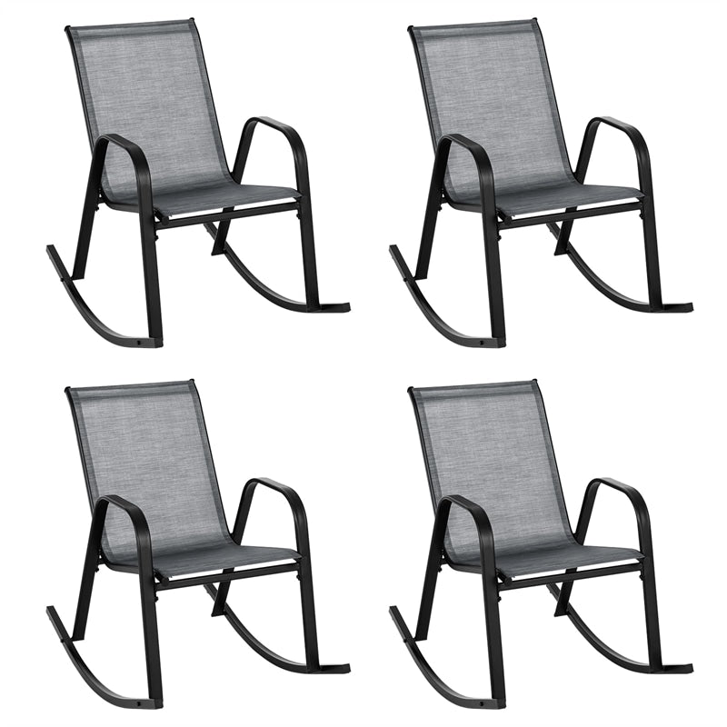 4 Pack Patio Rocking Chair Ergonomic Outdoor Rocker with Breathable Fabric Seat, Heavy-Duty Metal Frame for Front Porch Backyard Garden