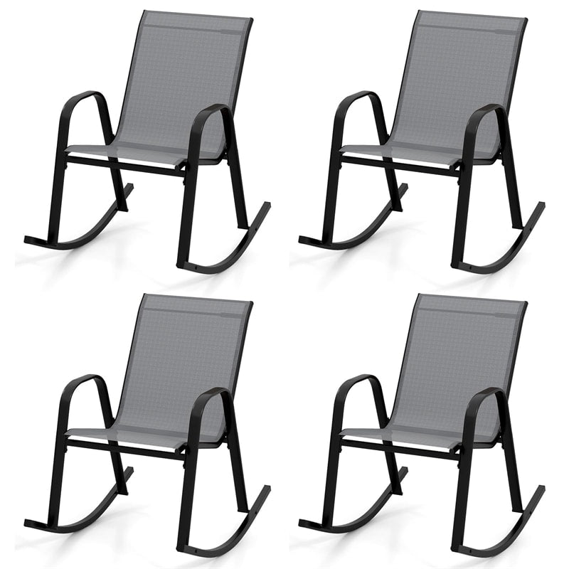 4 Pack Patio Rocking Chair Ergonomic Outdoor Rocker with Breathable Fabric Seat, Heavy-Duty Metal Frame for Front Porch Backyard Garden