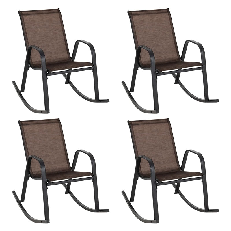 4 Pack Patio Rocking Chair Ergonomic Outdoor Rocker with Breathable Fabric Seat, Heavy-Duty Metal Frame for Front Porch Backyard Garden