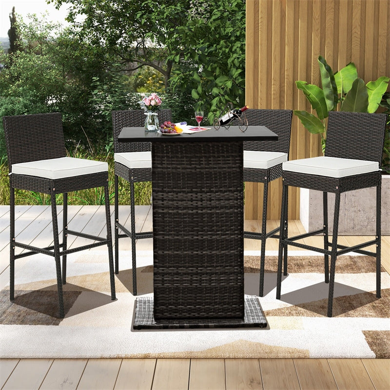 Wicker Outdoor Bar Stools Set of 4 Patio Bar Height Chairs Heavy-Duty Metal Frame with Soft Seat Cushions & Footrests