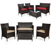 4 Pcs Wicker Outdoor Seating Group Rattan Patio Loveseat Chair Coffee Table Set with 3 Seat Cushions & 2 Sets Covers