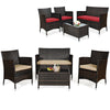 4 Pcs Wicker Outdoor Seating Group Rattan Patio Loveseat Chair Coffee Table Set with 3 Seat Cushions & 2 Sets Covers