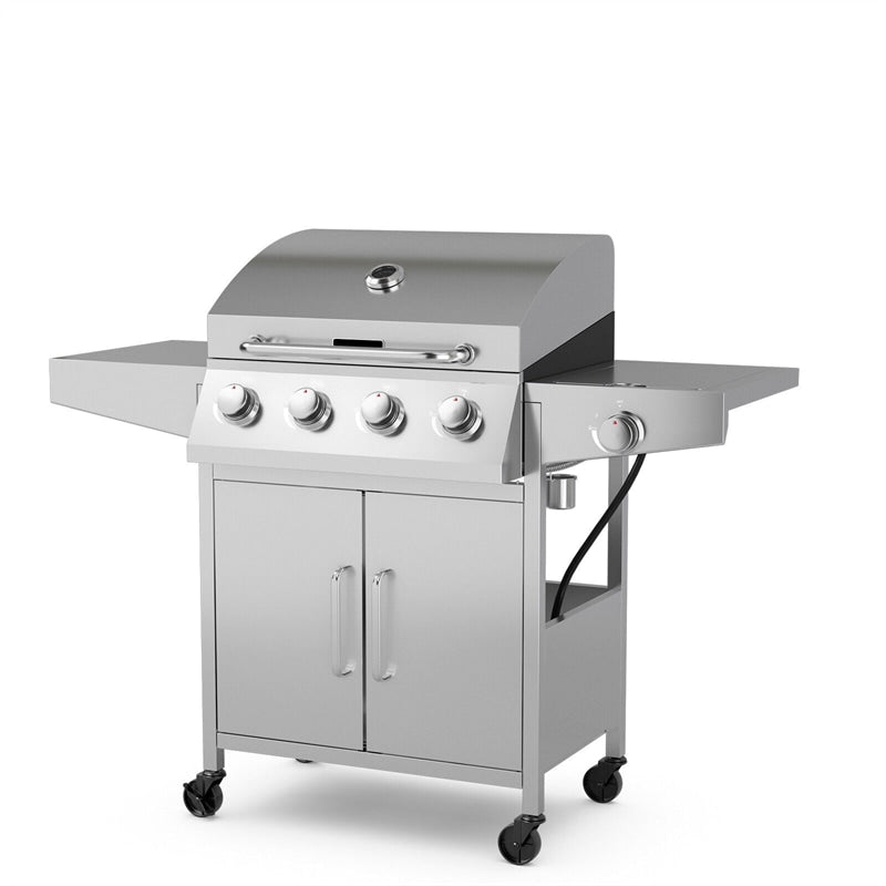 5-Burner Propane Gas Grill 50,000 BTU Heavy-Duty BBQ Grill with Stainless Steel Side Burner, 2 Prep Tables & 4 Wheels