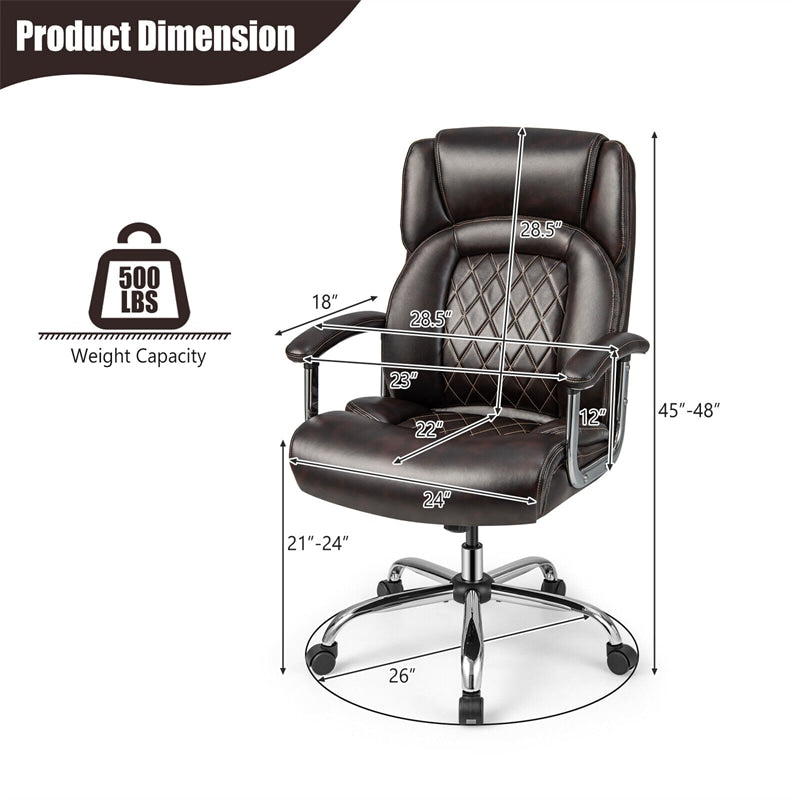 Big and Tall Office Chair 500lbs High Back Faux Leather Executive Chair with Padded Armrest, Rocking Back, Adjustable Wide Seat Desk Task Chair