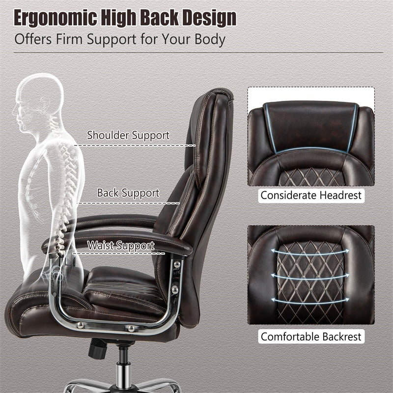 Big and Tall Office Chair 500lbs High Back Faux Leather Executive Chair with Padded Armrest, Rocking Back, Adjustable Wide Seat Desk Task Chair