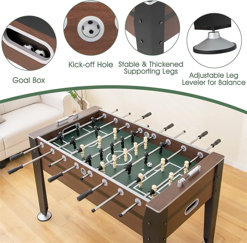 54” Foosball Table Soccer Game Table Competition Sized Football Arcade Table for Adults Kids with 2 Balls