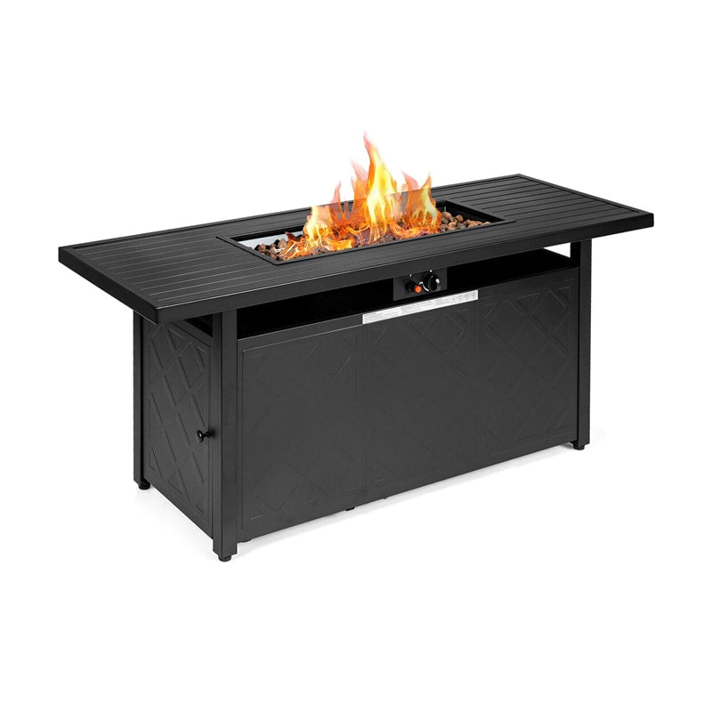 57" Propane Fire Pit Table 50,000 BTU Auto-Ignition Patio Gas Fire Pit Rectangular Outdoor Fire Table with Removable Lid & Lava Rocks