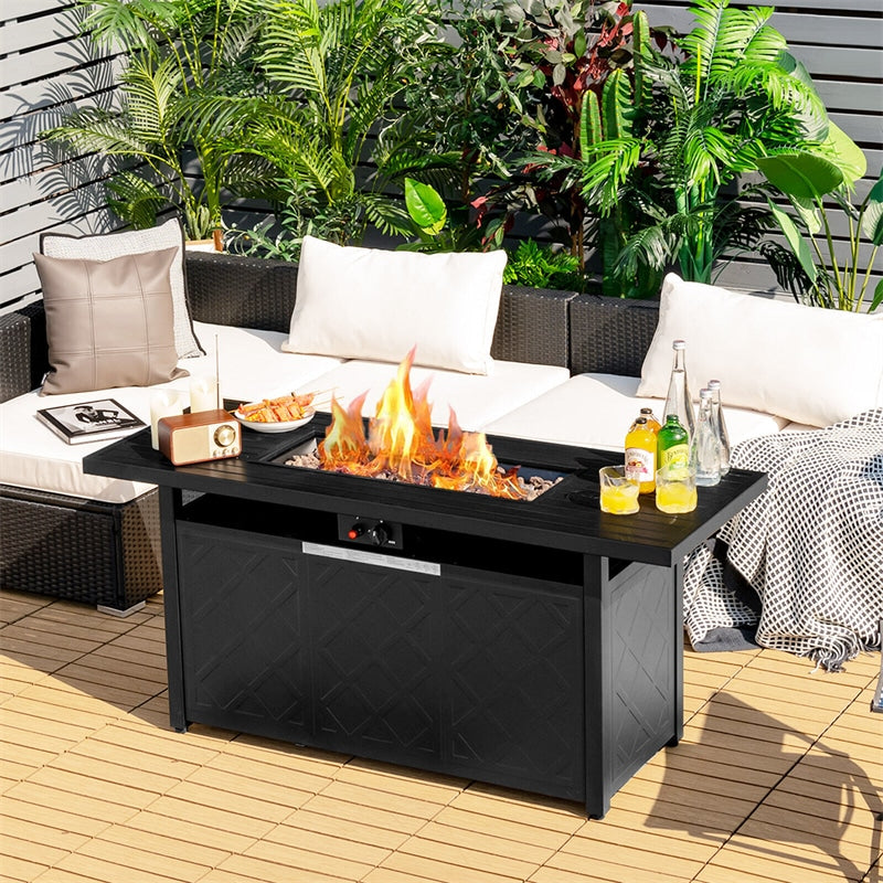 57" Propane Fire Pit Table 50,000 BTU Auto-Ignition Patio Gas Fire Pit Rectangular Outdoor Fire Table with Removable Lid & Lava Rocks