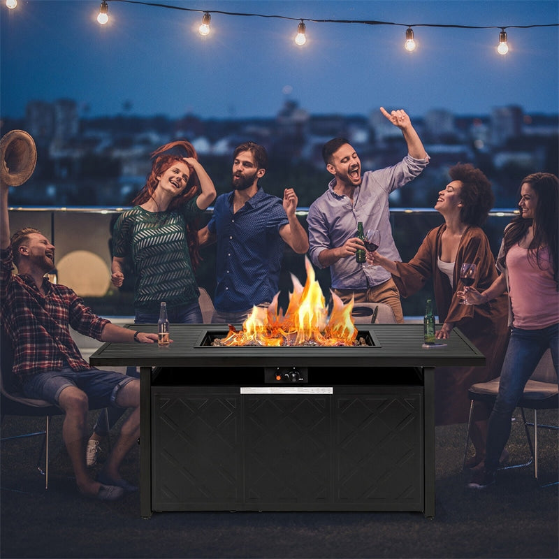 57" Propane Fire Pit Table 50,000 BTU Auto-Ignition Patio Gas Fire Pit Rectangular Outdoor Fire Table with Removable Lid & Lava Rocks