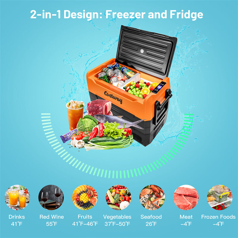 12V Car Refrigerator with Wheels, 58 Quart Dual Zone Portable Fridge Freezer DC/AC RV Freezer Electric Cooler for Home Camping Vehicle Travel