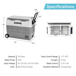 12V Car Refrigerator with Wheels, 58 Quart Dual Zone Portable Fridge Freezer DC/AC RV Freezer Electric Cooler for Home Camping Vehicle Travel