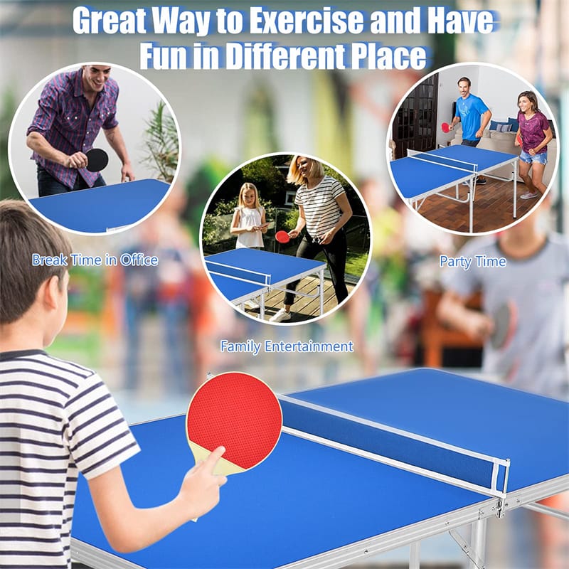 60" Portable Table Tennis Table Folding Ping Pong Table with Net, 2 Paddles & 4 Balls, Multipurpose Freestanding Table for Indoor Outdoor Use