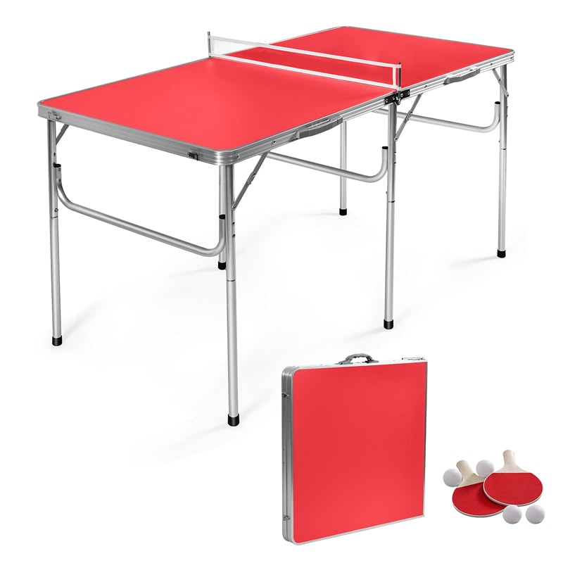 60" Portable Table Tennis Table Folding Ping Pong Table with Net, 2 Paddles & 4 Balls, Multipurpose Freestanding Table for Indoor Outdoor Use