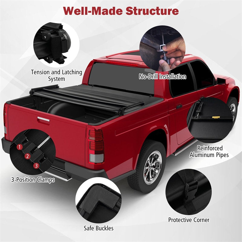 5.8FT Soft Quad Fold Tonneau Cover Weatherproof Truck Bed Cover for 14-23 Chevy GMC Silverado Sierra 1500, 15-23 Chevy GMC Silverado Sierra 2500/3500