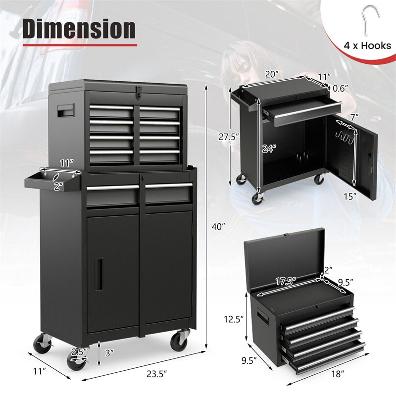 5-Drawer Rolling Tool Chest Tool Storage Cabinet Steel Garage Tool Box with Removable Upper Chest, Wheels, Locking System & Adjustable Shelf