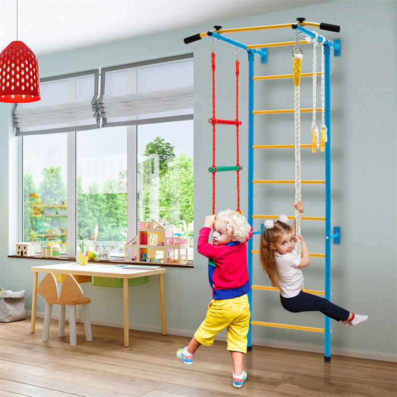 5-in-1 Steel Swedish Ladder Wall Set Toddler Climbing Toy Kids Indoor Jungle Gym with Pull-up Bar & Gymnastic Rings