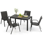 5 Piece Patio Rattan Dining Set Outdoor Dining Table Chairs Set for 4 with Heavy-Duty Metal Frame, Machine Woven Wicker Tabletop & Seat