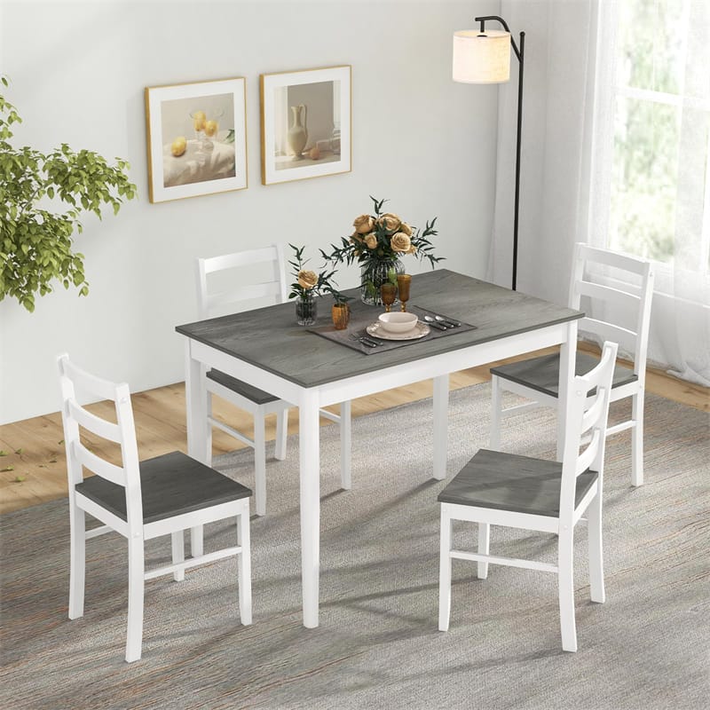 Dining Table Set for 4, Solid Wood Rectangular Table 4 Chairs Set 5-Piece Farmhouse Dinette Set Space-Saving Kitchen Furniture