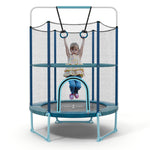 5FT Kids Trampoline Outdoor Indoor ASTM Approved 60" 3-In-1 Toddler Trampoline with Horizontal Bar, Rings & Safety Enclosure