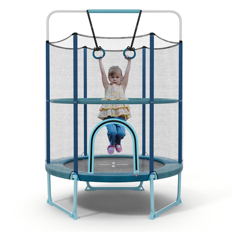 5FT Kids Trampoline Outdoor Indoor ASTM Approved 60" 3-In-1 Toddler Trampoline with Horizontal Bar, Rings & Safety Enclosure