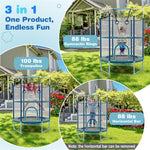 5FT Kids Trampoline Outdoor Indoor ASTM Approved 60" 3-In-1 Toddler Trampoline with Horizontal Bar, Rings & Safety Enclosure