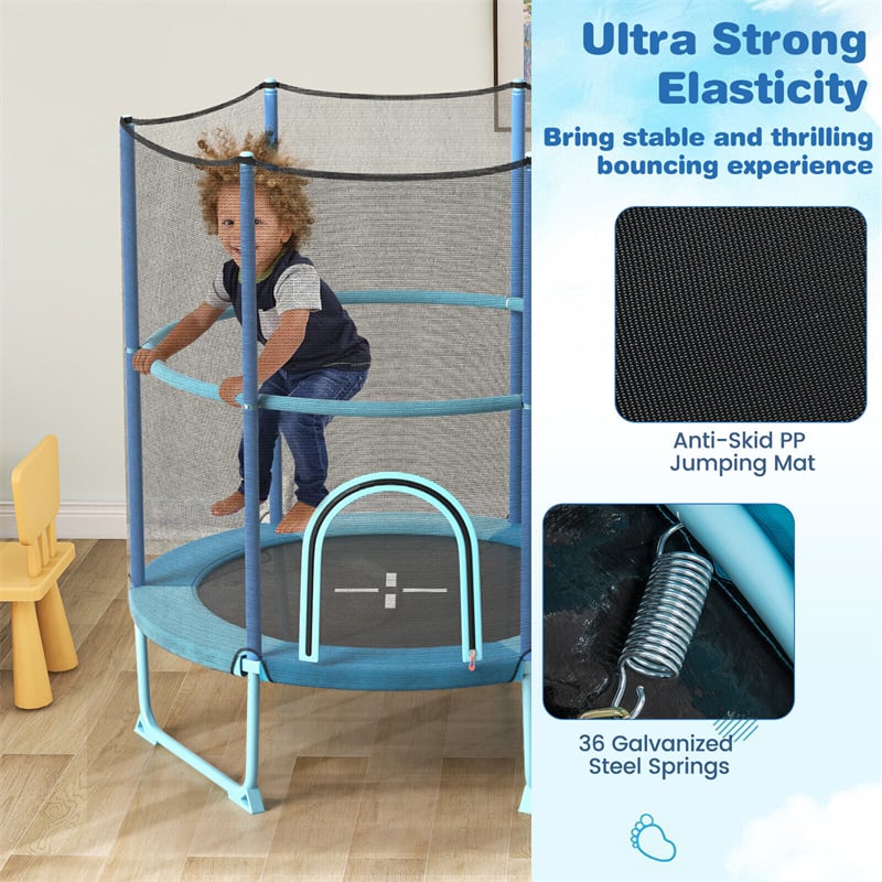 5FT Kids Trampoline Outdoor Indoor ASTM Approved 60" 3-In-1 Toddler Trampoline with Horizontal Bar, Rings & Safety Enclosure