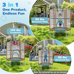 5FT Kids Trampoline Outdoor Indoor ASTM Approved 60" 3-In-1 Toddler Trampoline with Horizontal Bar, Rings & Safety Enclosure