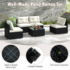 5 Piece Outdoor Wicker Furniture Set Patio PE Rattan Sofa Conversation Set Sectional Sofa with Tempered Glass Coffee Table, Back & Seat Cushions