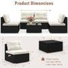 5 Piece Outdoor Wicker Furniture Set Patio PE Rattan Sofa Conversation Set Sectional Sofa with Tempered Glass Coffee Table, Back & Seat Cushions