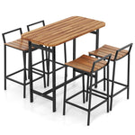 5 Piece Acacia Wood Bar Table Set for 4, Outdoor Bar Height Table & Chairs Set with Metal Frame & Footrest for Deck Garden Poolside