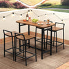 5 Piece Acacia Wood Bar Table Set for 4, Outdoor Bar Height Table & Chairs Set with Metal Frame & Footrest for Deck Garden Poolside