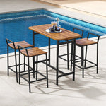 5 Piece Acacia Wood Bar Table Set for 4, Outdoor Bar Height Table & Chairs Set with Metal Frame & Footrest for Deck Garden Poolside