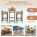 5 Piece Acacia Wood Bar Table Set for 4, Outdoor Bar Height Table & Chairs Set with Metal Frame & Footrest for Deck Garden Poolside