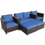 5 Piece Rattan Patio Furniture Set Conversation Set Wicker Loveseat Sofa Chair with Cushions & Ottomans for Yard Garden Poolside