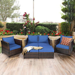 5 Piece Rattan Patio Furniture Set Conversation Set Wicker Loveseat Sofa Chair with Cushions & Ottomans for Yard Garden Poolside