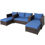 5 Piece Rattan Patio Furniture Set Conversation Set Wicker Loveseat Sofa Chair with Cushions & Ottomans for Yard Garden Poolside