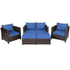 5 Piece Rattan Patio Furniture Set Conversation Set Wicker Loveseat Sofa Chair with Cushions & Ottomans for Yard Garden Poolside