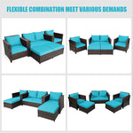 5 Piece Rattan Patio Furniture Set Conversation Set Wicker Loveseat Sofa Chair with Cushions & Ottomans for Yard Garden Poolside